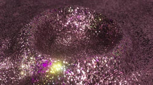 Purple Glittering Fabric Forms a Craterlike Shape Reflecting Light and Creating a Mesmerizing Visual