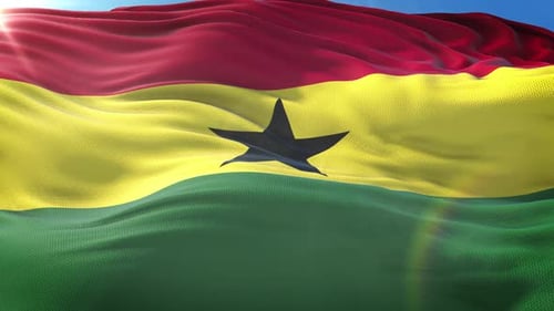Realistic Waving Ghana Flag with Sun Flare
