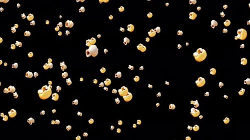 Animation Of Pop Corn Falling Over Black Background. Slow Motion Of Pop Corn Falling Background