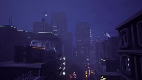 Nighttime Cyberpunk Cityscape With Neon Lights And Atmospheric Mood 4K