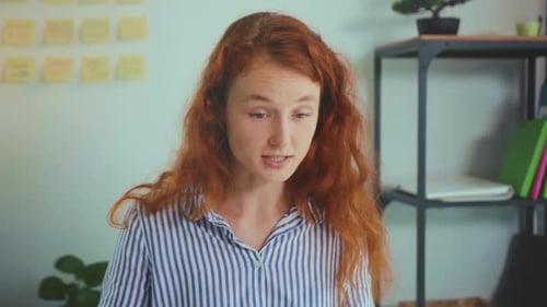 Présentatrice expliquant avec passion une femme aux cheveux roux lors d'une séance professionnelle en ligne