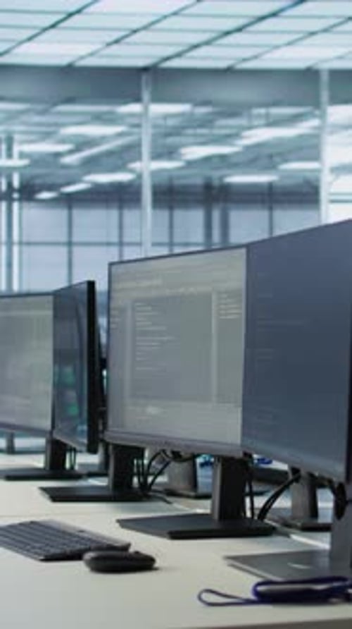 Vertical Video Close Up of Tablet in High Tech Data Center Business