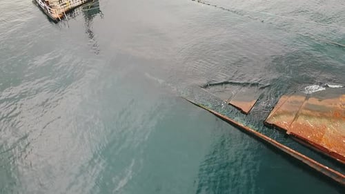 Aerial View of Sunken Shipwreck in Ocean