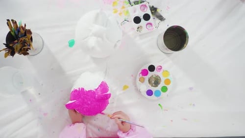 Flat Lay Painting Craft Pumpkin with Acrylic Paint for Halloween