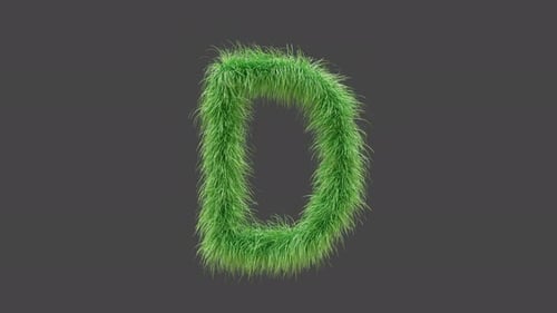 3D animation green grass letter D