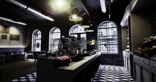 Stylish Coffee Shop Interior with Modern Decor and Inviting Ambiance