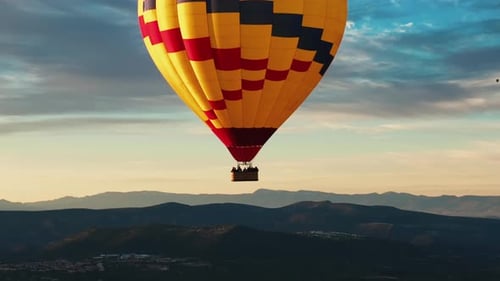 Hot Air Balloon Ride Over The Beautiful Landscape Of Sedona, Arizona At Sunrise - drone shot