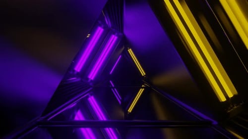 Yellow And Purple Neon Glow Mirror Triangular Tunnel Background Vj Loop In 4K