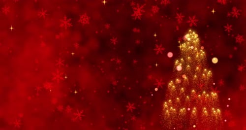 Sparkling Christmas Tree Reveal Animation on Festive Red Background
