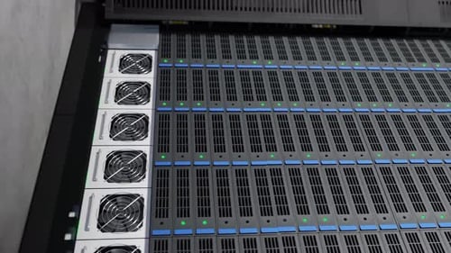 Datacenter rack with servers, digital 3D render in vertical