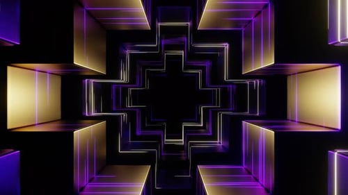 Purple And Yellow Futuristic Dark Neon Tunnel Background Vj Loop In 4K