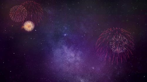 Vibrant Fireworks Bursting Against a Galactic Night Sky