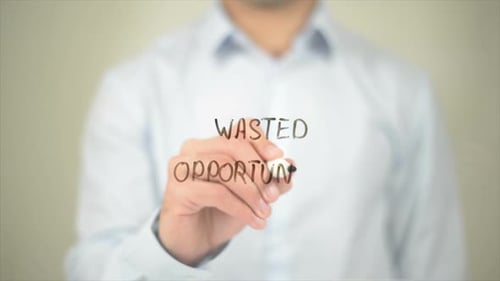 Wasted Opportunity Man Writing on Transparent Screen