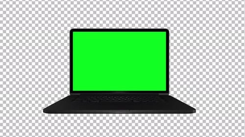 3D Animation Of An Open Laptop With A Green Screen And Transparent Background..... 4 K