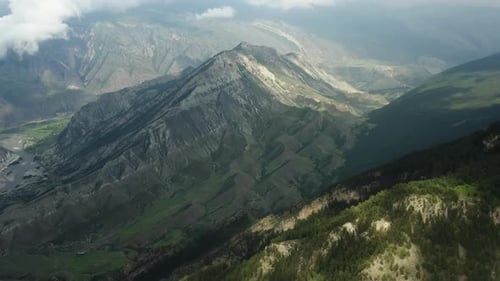 Mountain Landscape Shot From a Very High Altitude Summer Natural Landscape Clouds Over the Peaks of