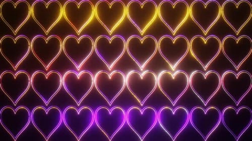 Orange And Purple Abstract Neon Glowing Hearts Background Vj Loop Animation In 4K