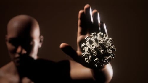 Scared Man Gesturing Stop Afraid of Coronavirus COVID19 Infection