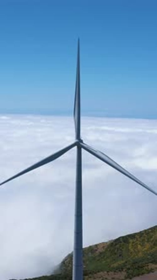 Wind Turbine in Mountains of Madeira Portugal Aerial Drone Shot Vertical Video
