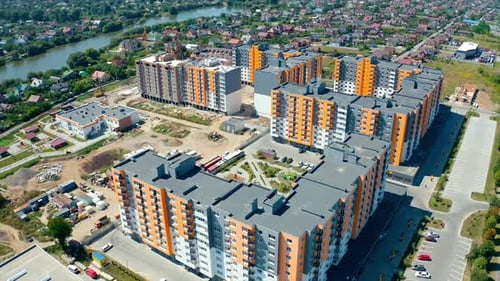Aerial view of residantial modern exterior. High cityscapes architecture buildings.