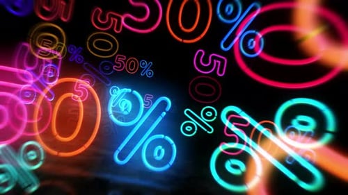 Neon 50% Discount Numbers Loop Animation