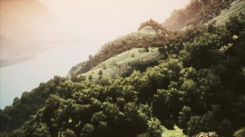 Scenic Countryside Landscape with Green Summer Mountain Valley and Forests