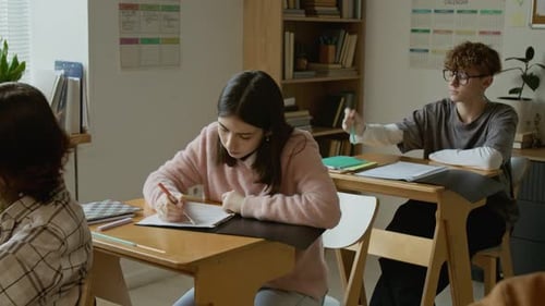 Prueba de escritura para estudiantes de secundaria caucásicos motivados en la lección