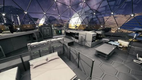 Espace de repos intérieur pour les équipages avec lits et éclairage d'ambiance