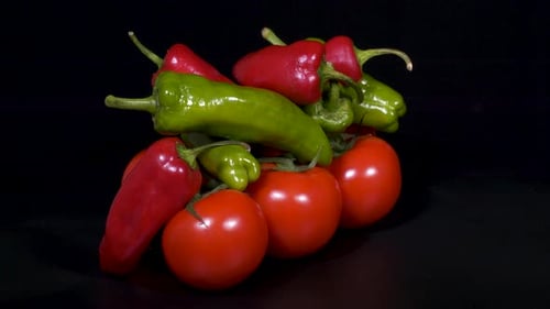 Vibrant Tomatoes and Peppers Still Life