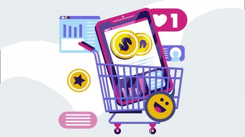 E-commerce Mobile App with Shopping Cart Flat Design Animation