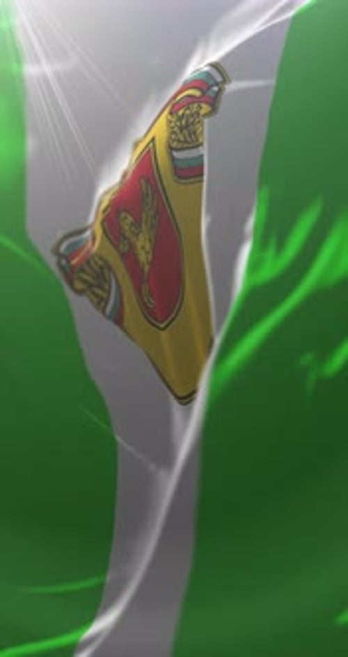 Waving Vertical Flag with Intricate National Emblem