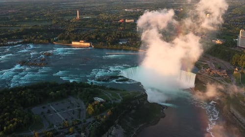 Aerial view of Niagara falls horse horseshoe fall at sunrise