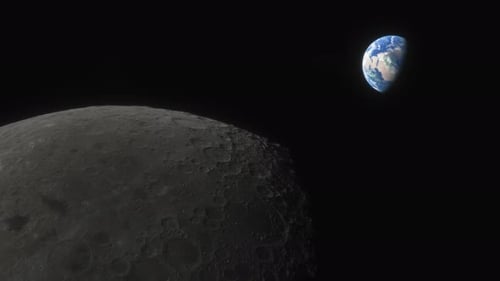 Lunar Program the Spacecraft Flies Over the Surface of the Moon