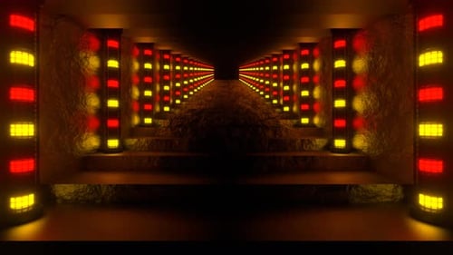 Red And Yellow Neon Column Stairs Background Vj Loop In 4K