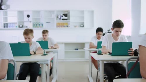 In a Vibrant Classroom Students Use Laptops in Collaborative Learning