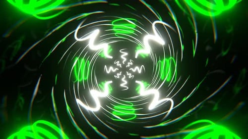 White And Green Neon Spirals Reverse Tunnel Background Vj Loop In 4K