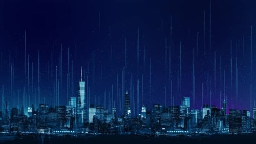 3D Digital Futuristic Business City Cityscape with Skyscrapers Technology Concept Hyperlapse Lines