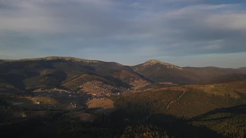Aerial Panoramic View of the Scenic Landscape at Sunset Drone Slowly Reveal Footage Over Carpathian