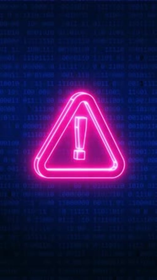 Neon Warning Sign Digital Binary Code Animation