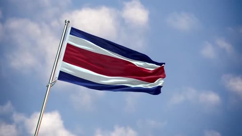 Realistic Costa Rica Flag Waving in Wind Against Blue Sky