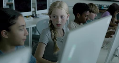 School Children in STEM Computer Classroom