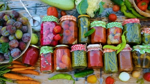 Jars with Preserved Vegetables for the Winter