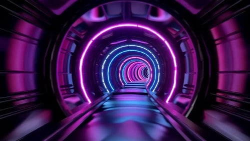 Sci Fi Neon Light Tunnel Loop with Blue and Purple Glow