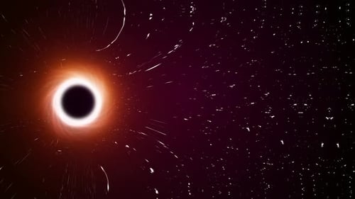 Buraco negro se movendo no espaço, raios brilhantes de néon abstratos com buraco negro super grande na galáxia