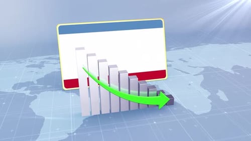 Crimea Flag With Decrease Bar Chart Graph And Arrow Green