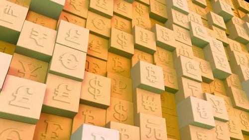 Global Currency Cube Mosaic Background Orange