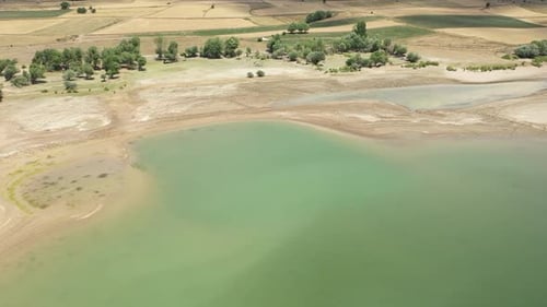 Aerial View Of Dried Lake Shore Due To Global Warming