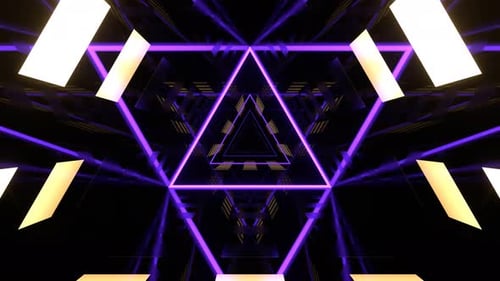Purple And Light Yellow Neon Abstract Triangle Cyber Tunnel Background Vj Loop In 4K