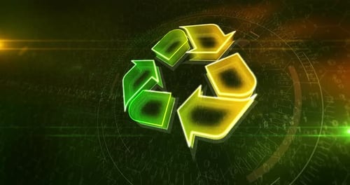 Glowing Futuristic Recycling Symbol Digital Animation