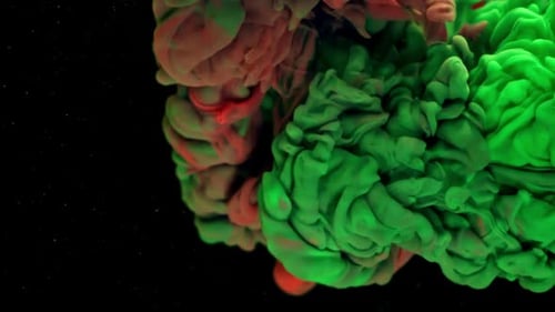 Green and Red Paints in Water on a Black Background Filmed on a Highspeed Camera at 1000 Fps