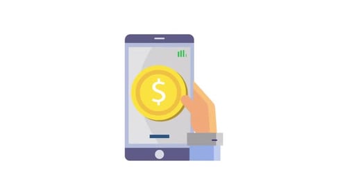 Flat Design Animation of Hand Holding Coin and Phone